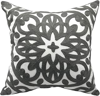Alysheer Embroidered Decorative Throw Pillow Cover 18x18 inch, Cozy Warm Boho Mandala Chic Embroidery Pattern Gray Cotton ...