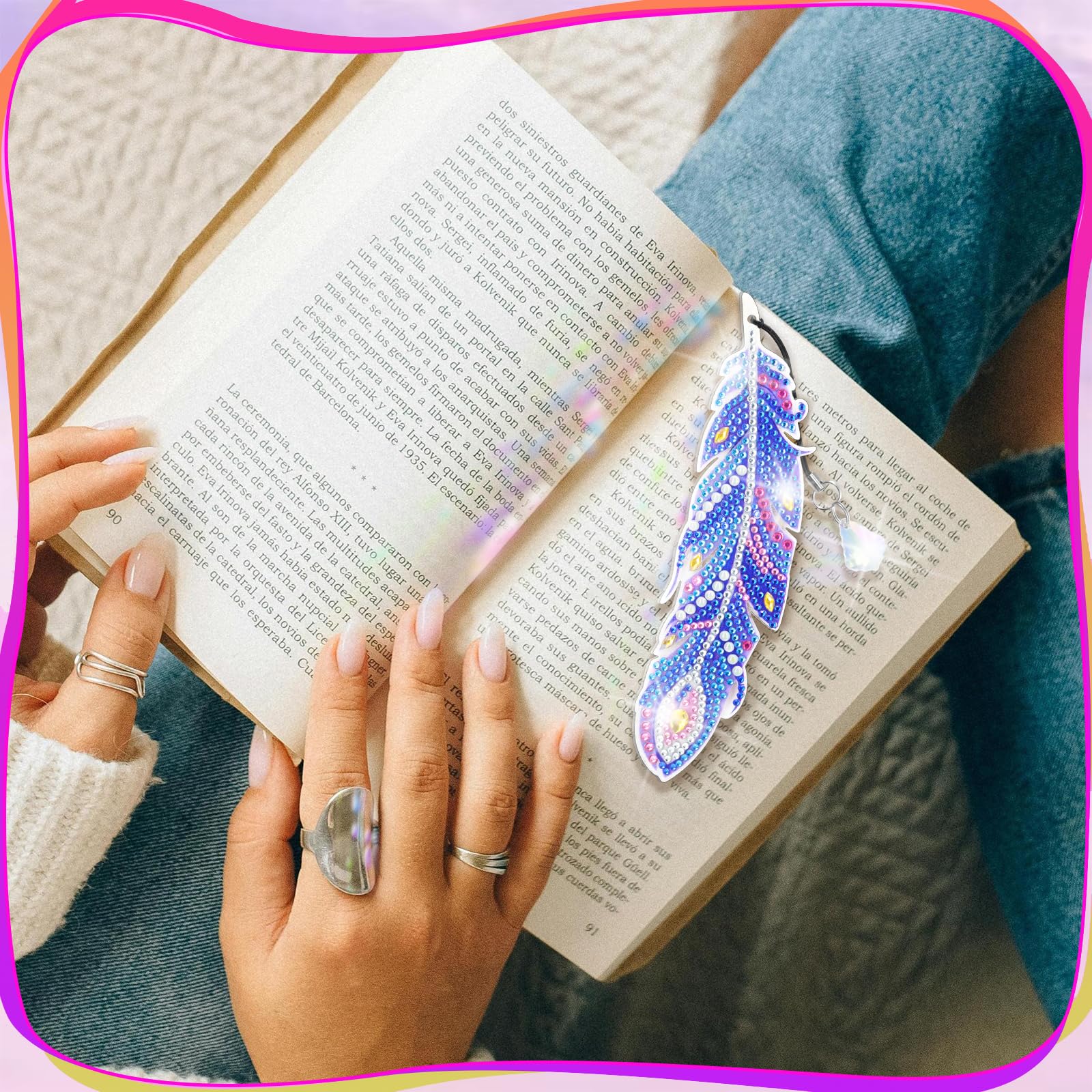 Yewseas 6 Marque-Pages 5D Diamond Painting – Plumes Cristal, Kits Créatifs Pour Filles 7-10 Ans, Cadeau Anniversaire