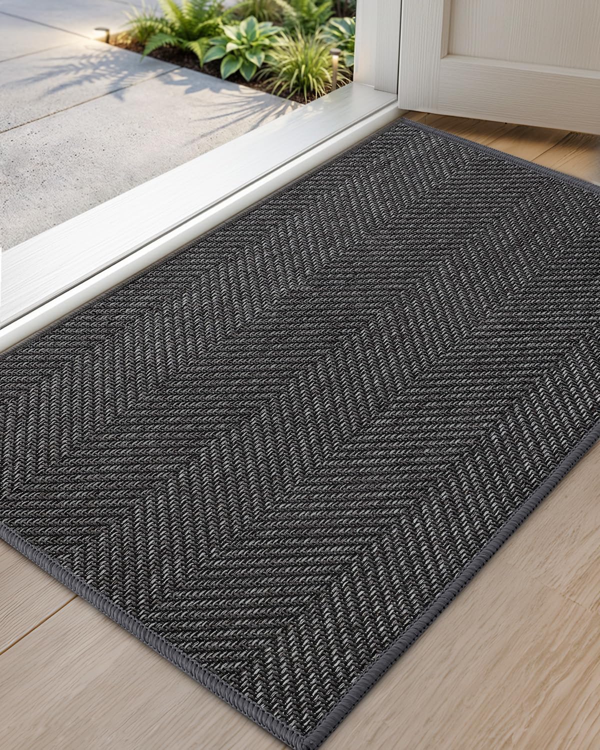 Color&Geometry Ultra Thin Indoor Door Mat 32"x48", Machine Washable Front Door Mat Non Slip, Low Profile Entrance Mat Indoor, Absorbent Carpet for Inside, Entry, Entryway, Dark Grey (FOLD) 2'8" x 4' (Rectangular) Dark Grey