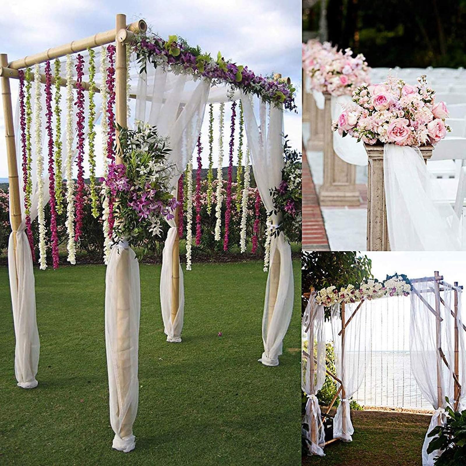 HUHJYUGE Voilage Arche Mariage Tenture Mariage Translucide Tulle Mariage Decoration Voilage Mariage Tenture Arche Mariage, pour Déco Fête Cérémonie Rideaux Salon (1 75x550cm)