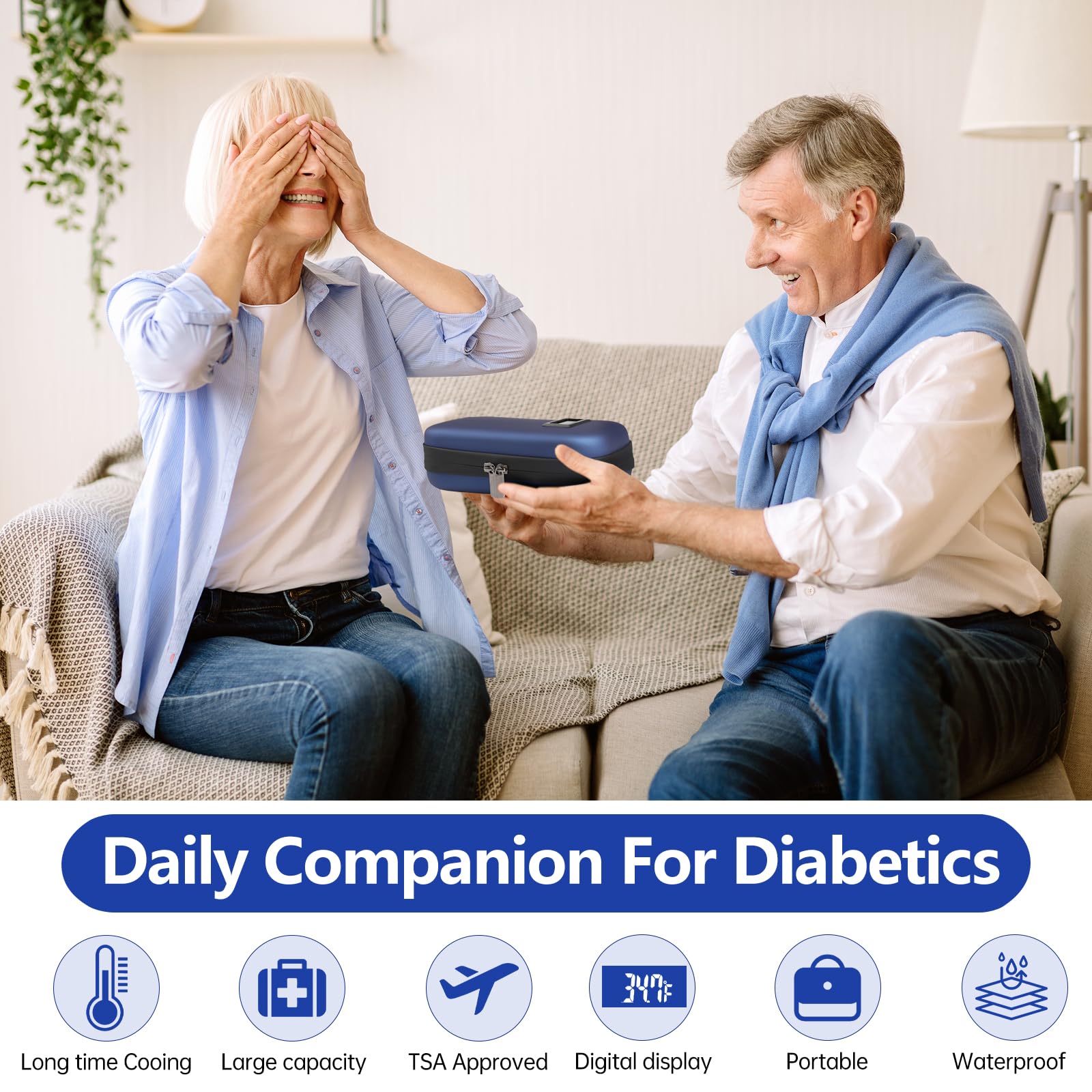 HIMDUZE Insulin Cooler Travel Case TSA Approved Refrigerated Medicine Cooler for Travel w/Thermometer Temperature Display Diabetic Travel Case Bag w/1 Reusable Ice Packs for Daily Life Trip