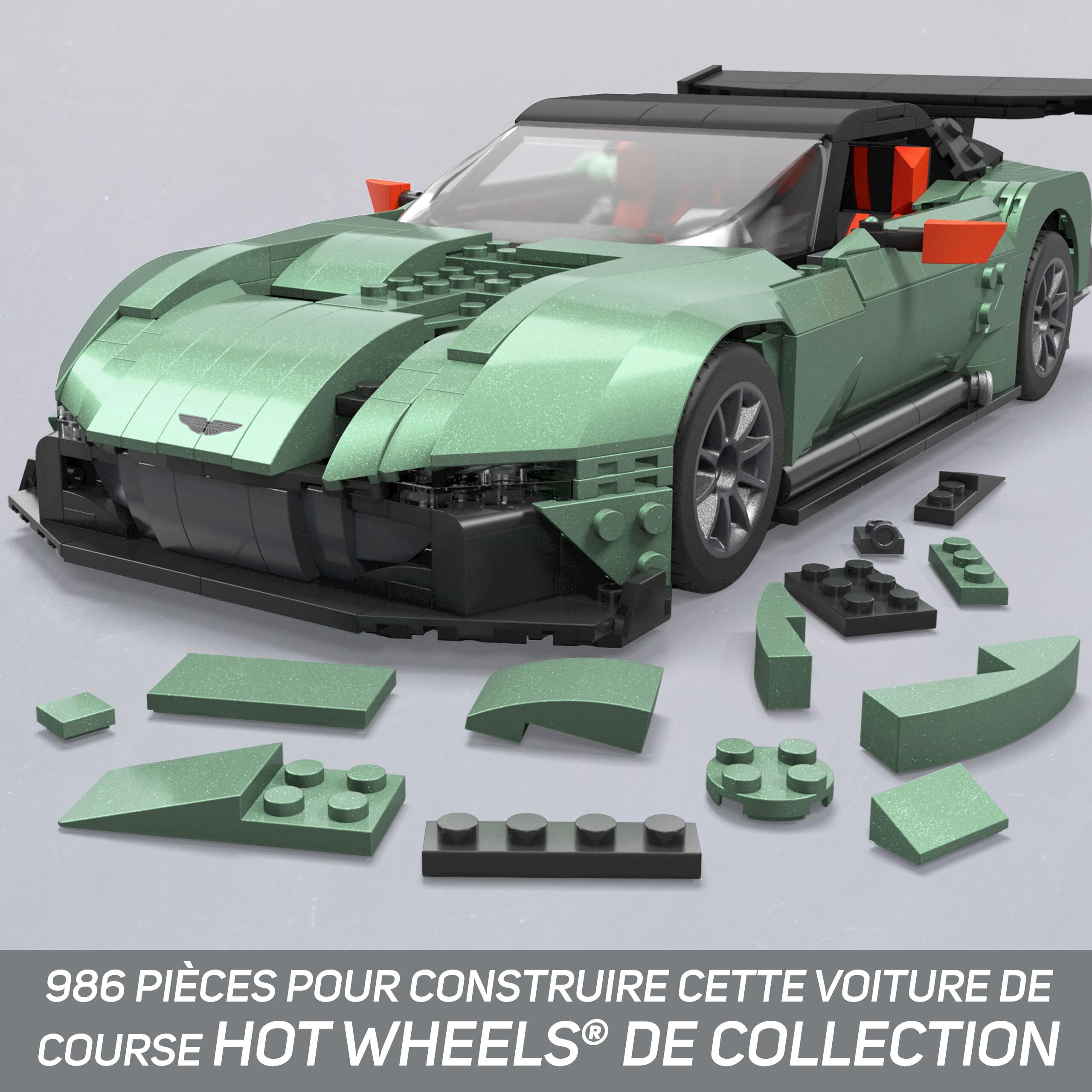 MEGA Hot Wheels Aston Martin Volcan, Jeu De Construction Pour Enfants Et Adultes, Avec 986 Pièces, Comprend 1 Voiture Hot Wheels À L'Échelle 1:18, Jouet pour Enfant de 10 ans et Plus, HMY97