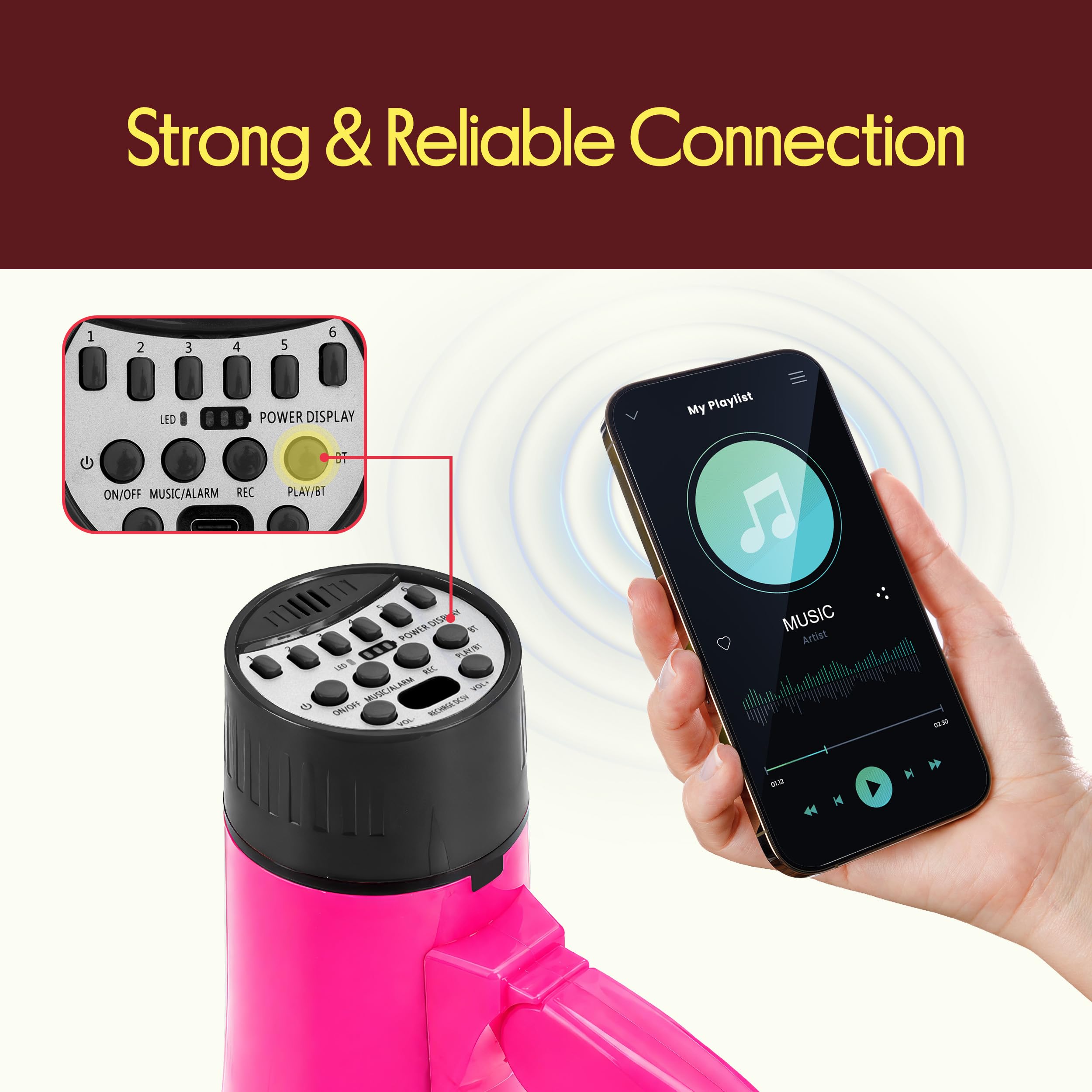 Pyle Megaphone Haut-Parleur 30 W | Mégaphone Bullhorn Rechargeable avec bandoulière, sirène, Bluetooth et changeur de Voix | Portée de 550 m | Enregistrement et Lecture | Design résistant aux