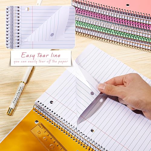 Miniatura 5 de Teling 6 cuadernos en espiral de 5 materias con rayas anchas de 8 x 10 12 pulgadas, 3 bolsillos divisores de agujeros, colores surtidos, línea de