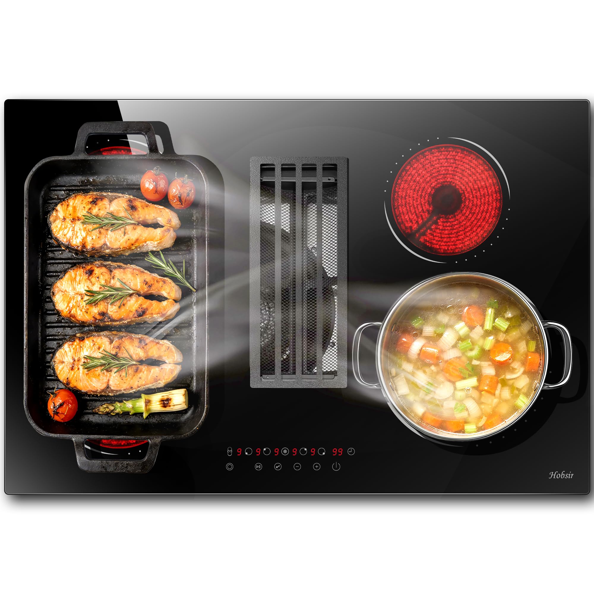 Ceramic Hob 4 Zones Electric Hob with Knobs Built in 6000W Ceramic Hob 60cm with Non-abrasive Black Glass Auto Switch off Safety Hard Wire, No Plug Included — view 11