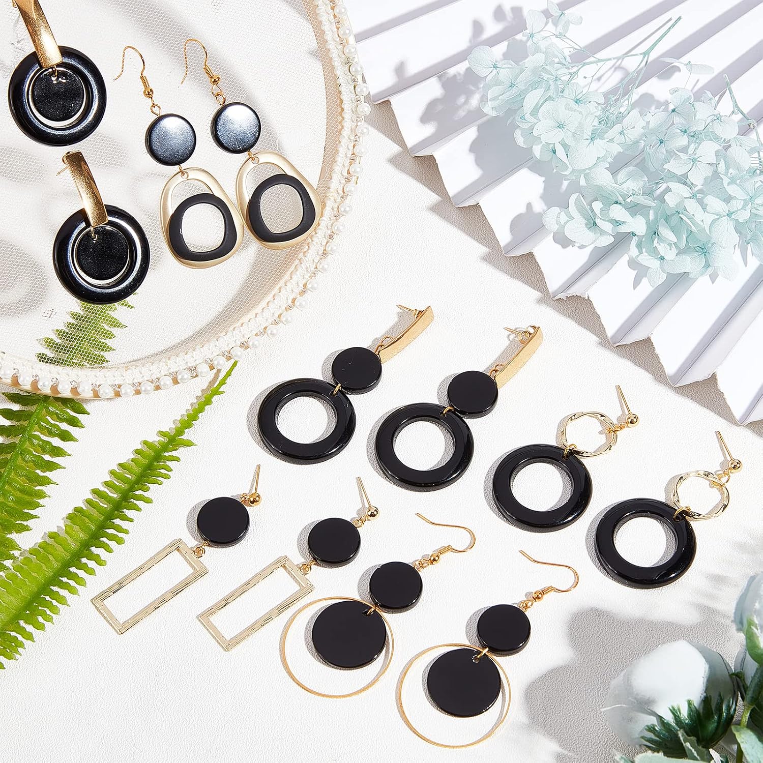 SUNNYCLUE DIY Black Theme Earring Making Kit - 8 Pairs Freshwater Shell Charms & Findings - Women's Jewelry Making Kit - Easy to DIY - Gift Idea