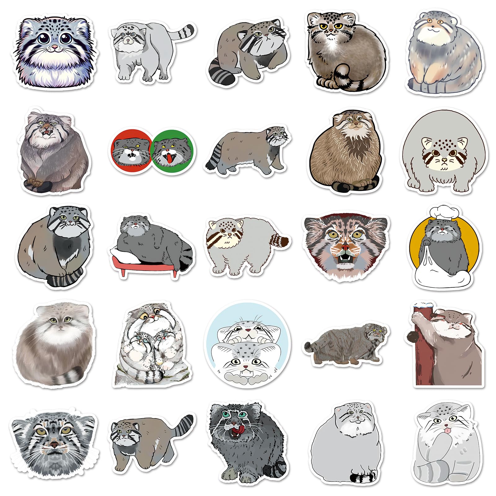50Pcs Otocolobus Manul Stickers Laptop Car Scrapbook Phone Skateboard Suitcase Luggage Bike Otocolobus Manul Vinyl Waterproof Aesthetic Personalised Stickers for Teens Boys Girls Adults - Image 3