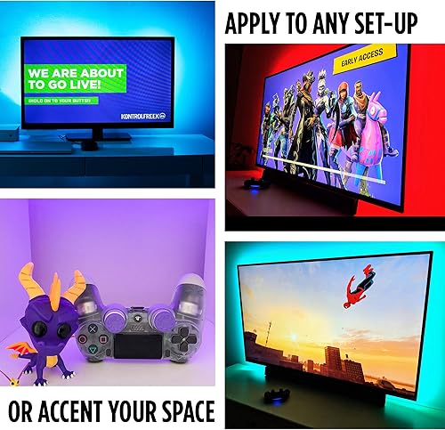 Miniatura 2 de KontrolFreek Luces para juegos tira de luces LED, alimentada por USB con controlador, adhesivo 3M para TV, consola, PC, pared (12 pies)