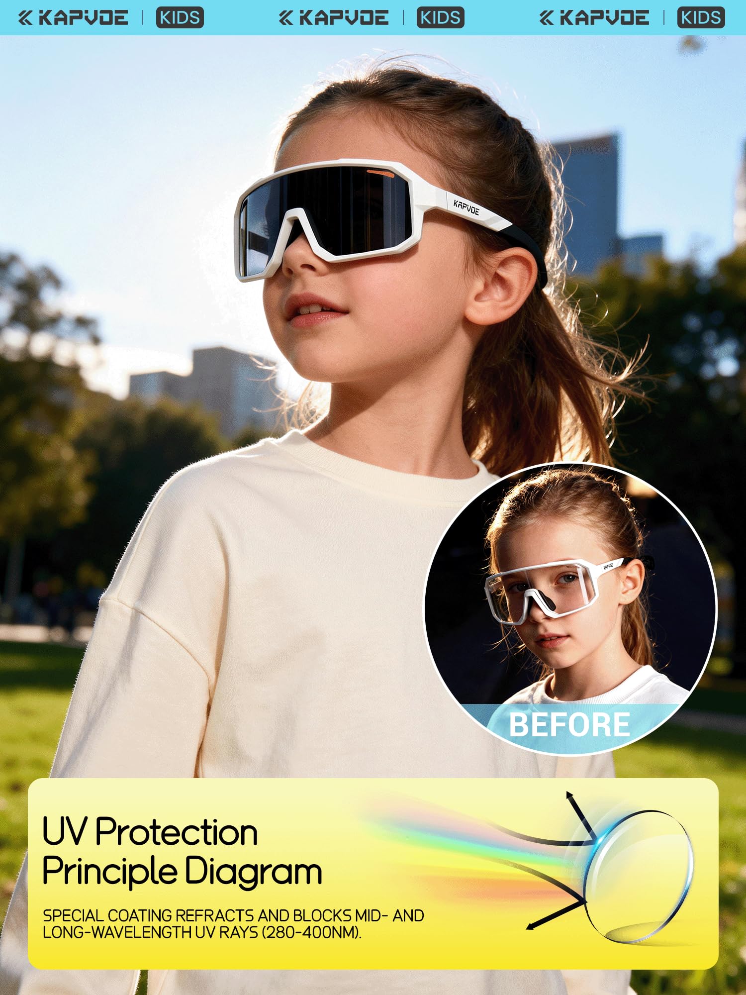 KAPVOE Gafas de sol Polarizadas para Niños Gafas de Ciclismo Juvenil Softball Béisbol Tenis Montura TR90 K9029