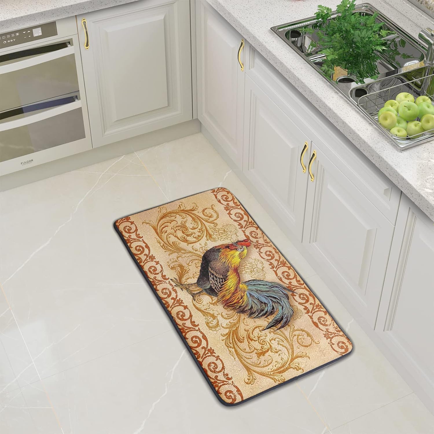 Kitchen Rooster Rugs and Mats 39" X 20" Non Slid Washable Multi-Color Printed Chicken French Country Decor Throw Carpet for Farmhouse Home Kitchen Office Bathroom Decor