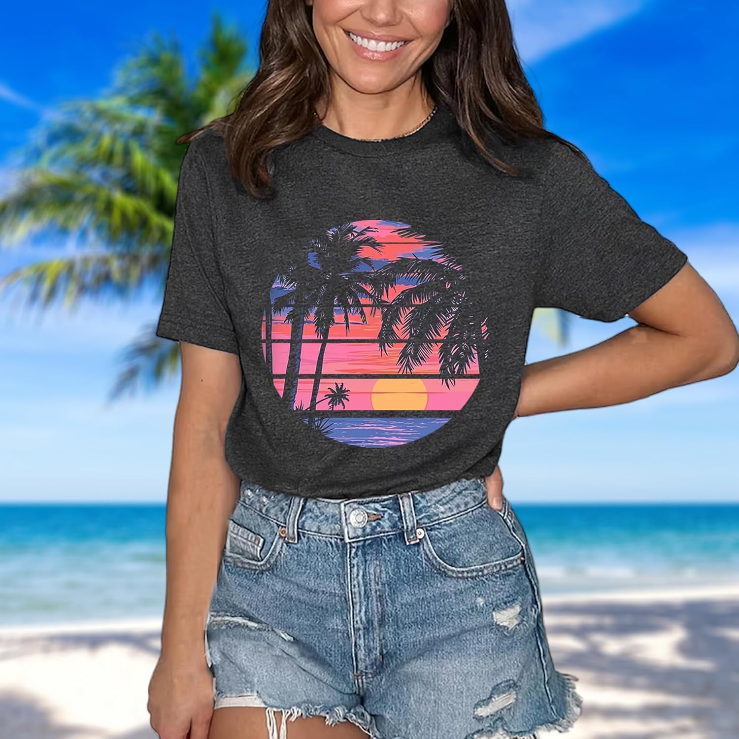 Hawaiian Shirts for Women Tropical Beach T-Shirt Flower Graphic Tees Summer Vacation Short Sleeve Tops - Image 3