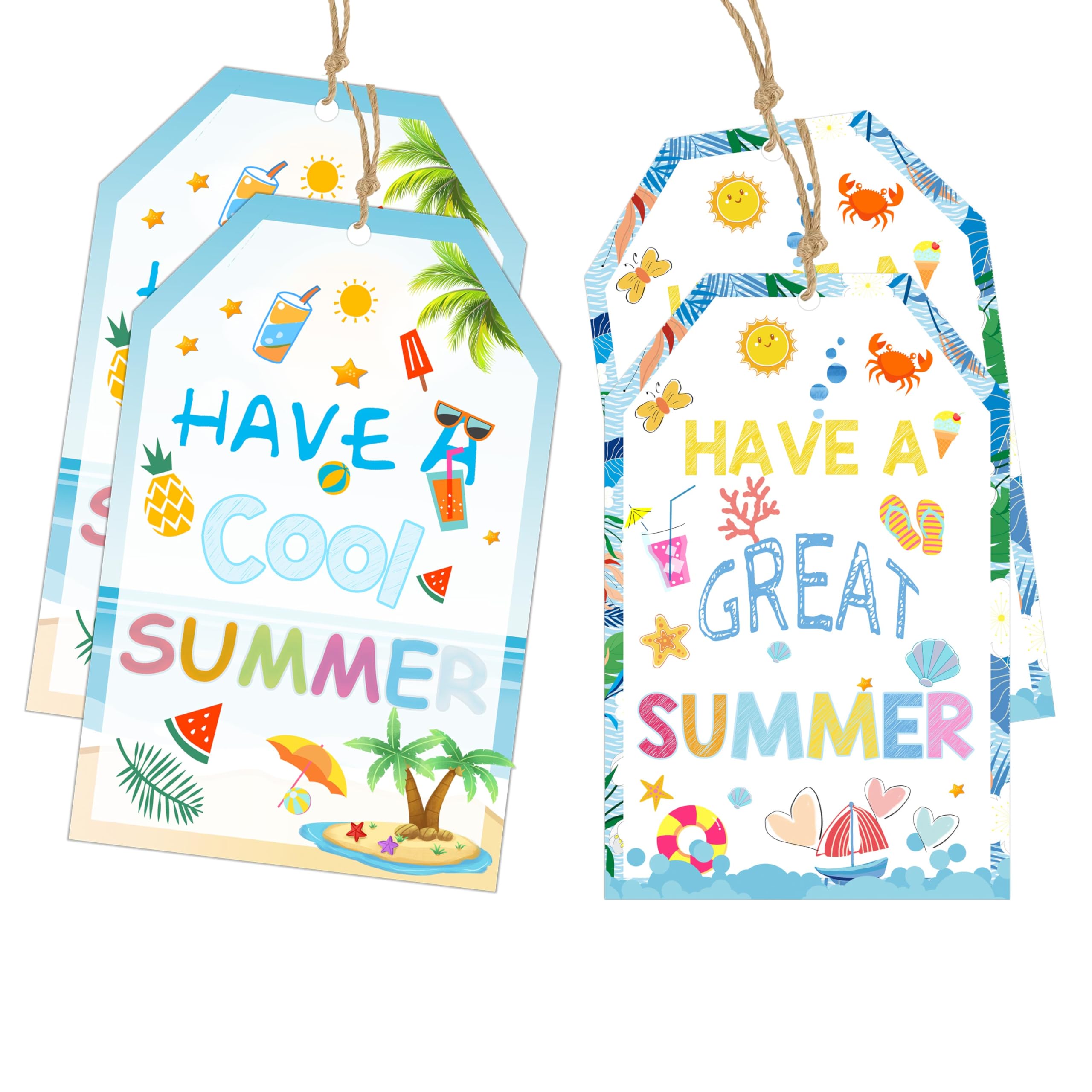 50Pcs Summer Appreciation Present Tags - Have A Great Summer Thank You Cards 2 Designs Sun Party Favor Decoration, Sunshine Hanging Tags for Birthday Party,School, Teachers, Friends, Family
