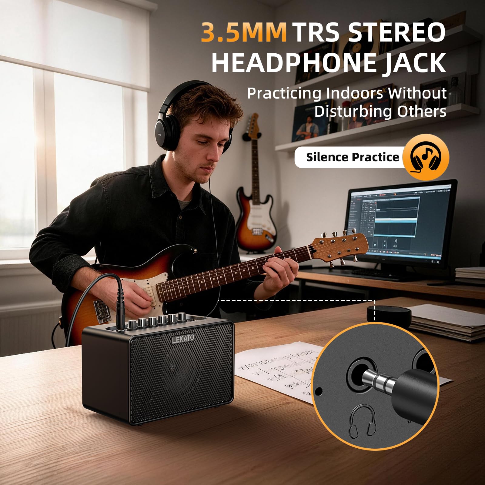 LEKATO Gitarrenverstärker 10W mit 9 Verstärkermodelle 6 Effekten