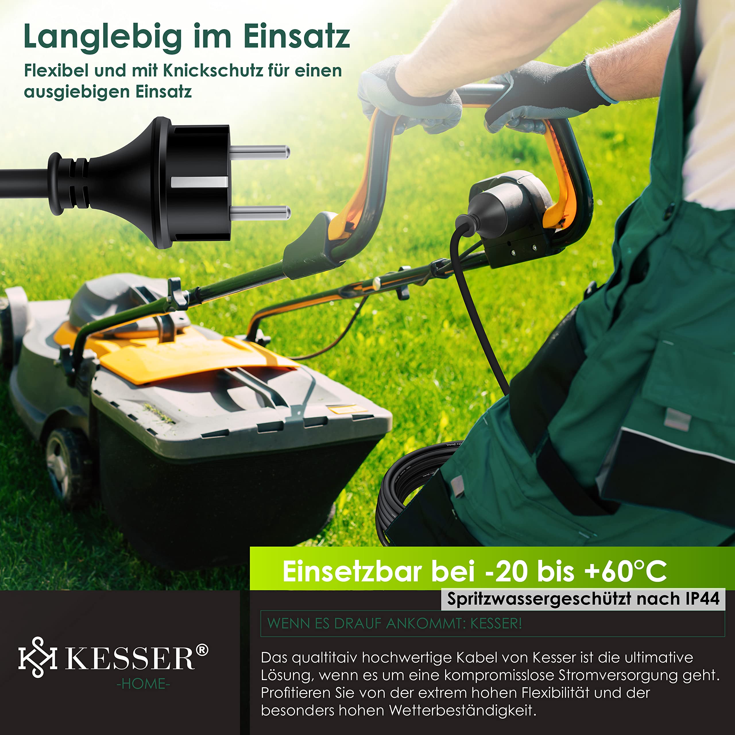 KESSER® Verlängerungskabel 20m mit Schutzkappe Outdoor - für Innenbereich Außenbereich - Verlängerung Stromkabel – 230 V IP44 - mit Schuko Stecker - Schutzkontakt Baustellenkabel Schutzkontaktstecker