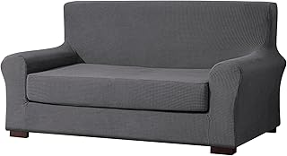 Ebeta 2-Pezzi Copridivano Copripoltrona Jacquard, Fodere copridivano coprisedia, Elasticizzato Sofa Cover Coprisofà, Poltrona 2 Posto (Grigio Scuro, 145-185 cm)