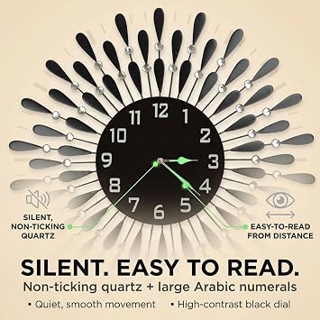 Lulu Decor, Black Drop Metal Wall Clock 23, 9.5 Black Glass Dial with Arabic Numbers, Decorative Night Dial Clock for Living Room, Bedroom, Office Space