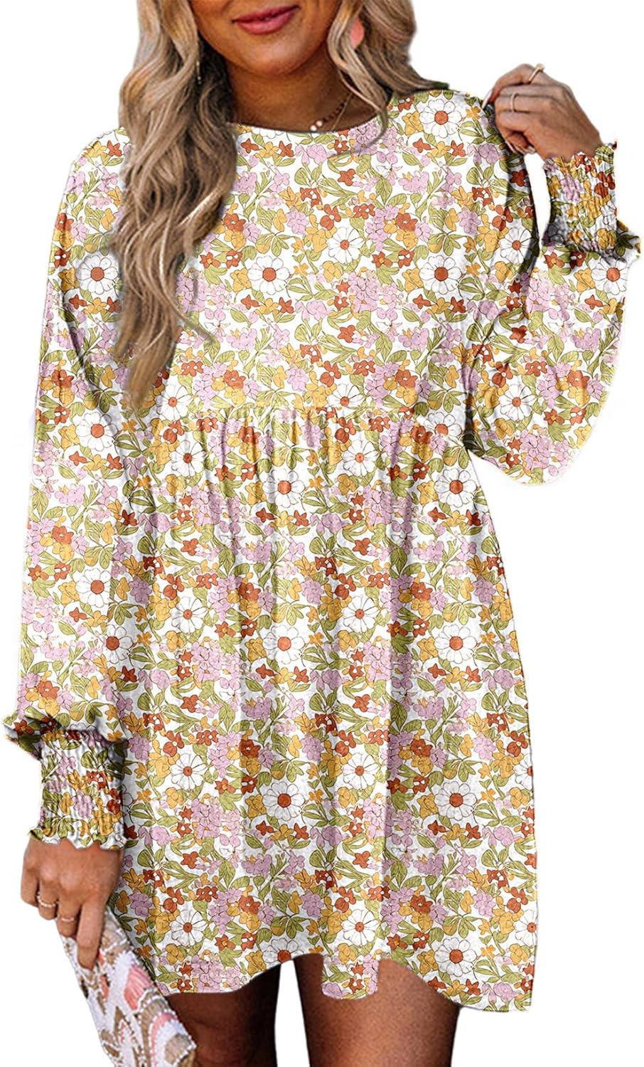 Dokotoo Womens Fall Dress 2025 Long Sleeve Babydoll Mini Dress Floral Flowy Boho Dresses