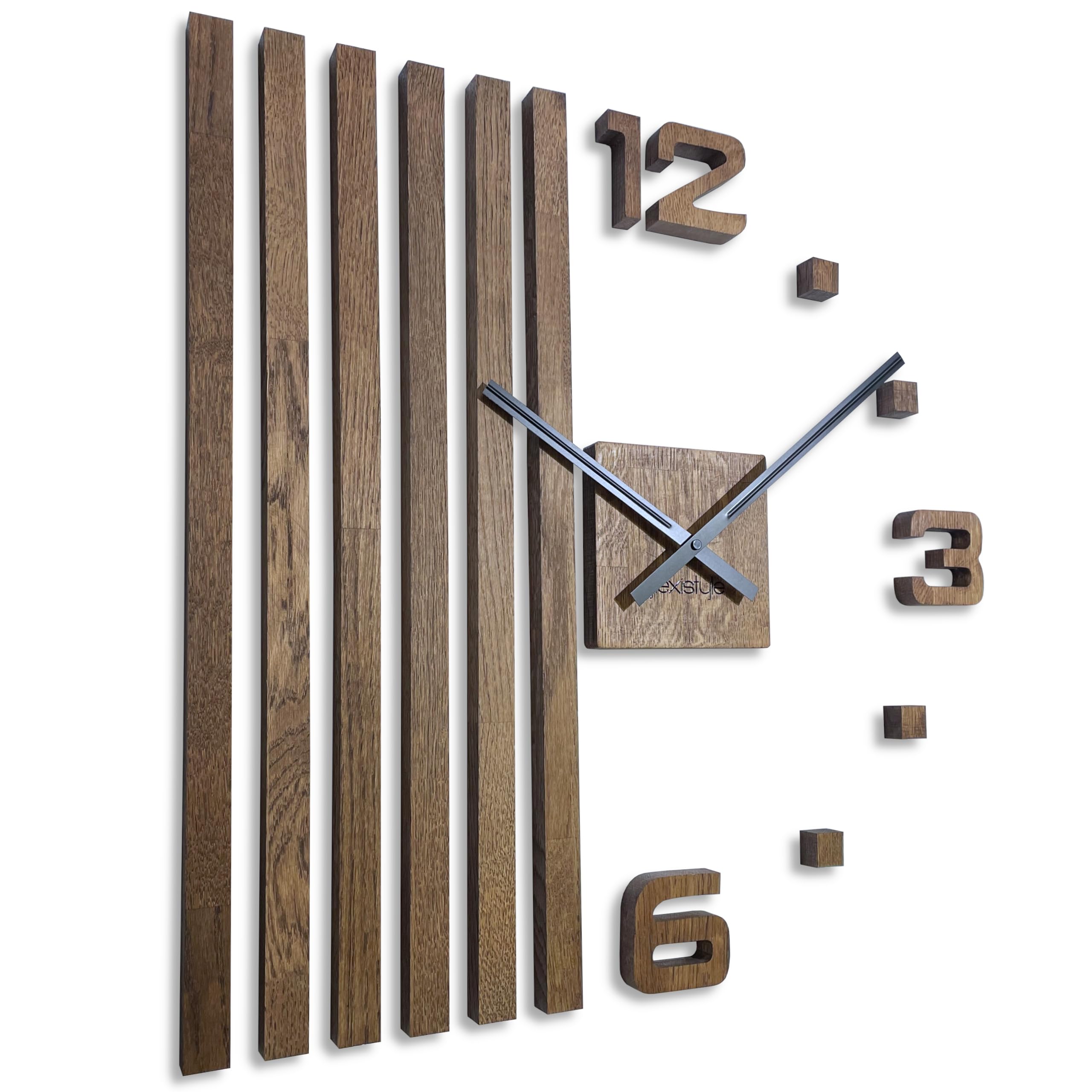 FLEXISTYLE Orologio Da Parete Grande EKO XXL 80 Cm, Rovere Naturale E Nero, Silenzioso, Made In UE - 3