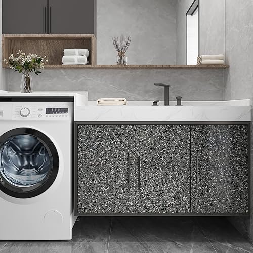 Miniatura 3 de CRE8TIVE Papel adhesivo de terrazo negro claro, papel adhesivo de granito brillante para encimeras, papel adhesivo de mármol autoadhesivo