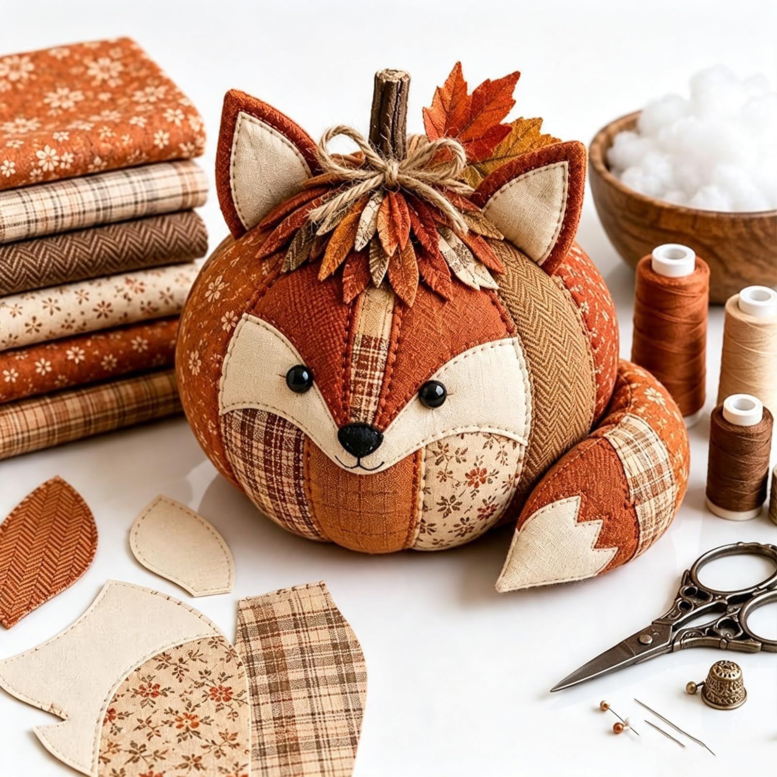 DIY Animal Pumpkin Sewing Kit, Harvest Fabric Craft Set for Beginners，01