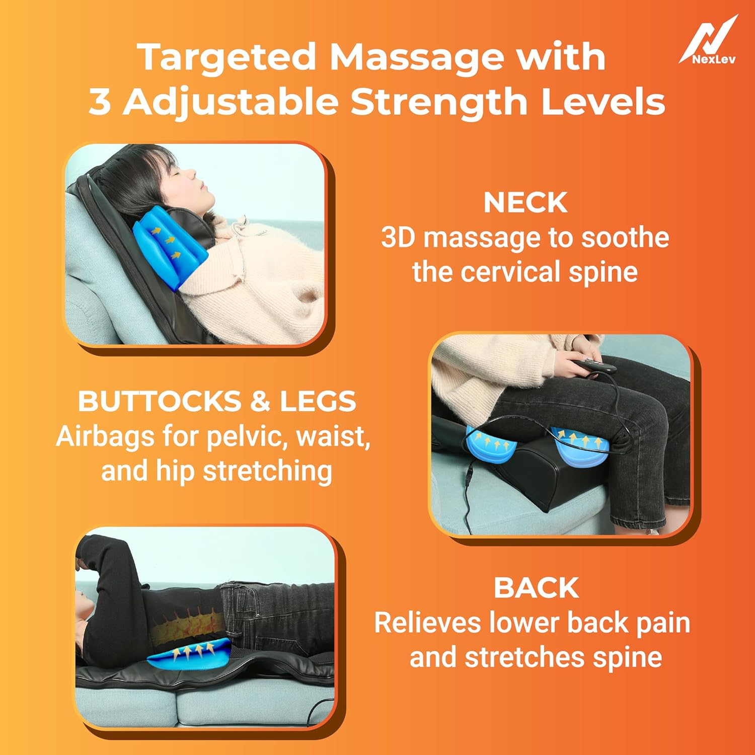NexLev Full Body Massage Chair Mat | Deep Tissue Massage with 22 Air Compression Bags | Remote Control | Heat Therapy | Spa at Home | Foldable & Compact Design | Ideal for Back & Shoulder Pain MM-01 NexLev Full Body Massage Chair Mat | Deep Tissue Massage with 22 Air Compression Bags | Remote Control | Heat Therapy | Spa at Home | Foldable & Compact Design | Ideal for Back & Shoulder Pain MM-01