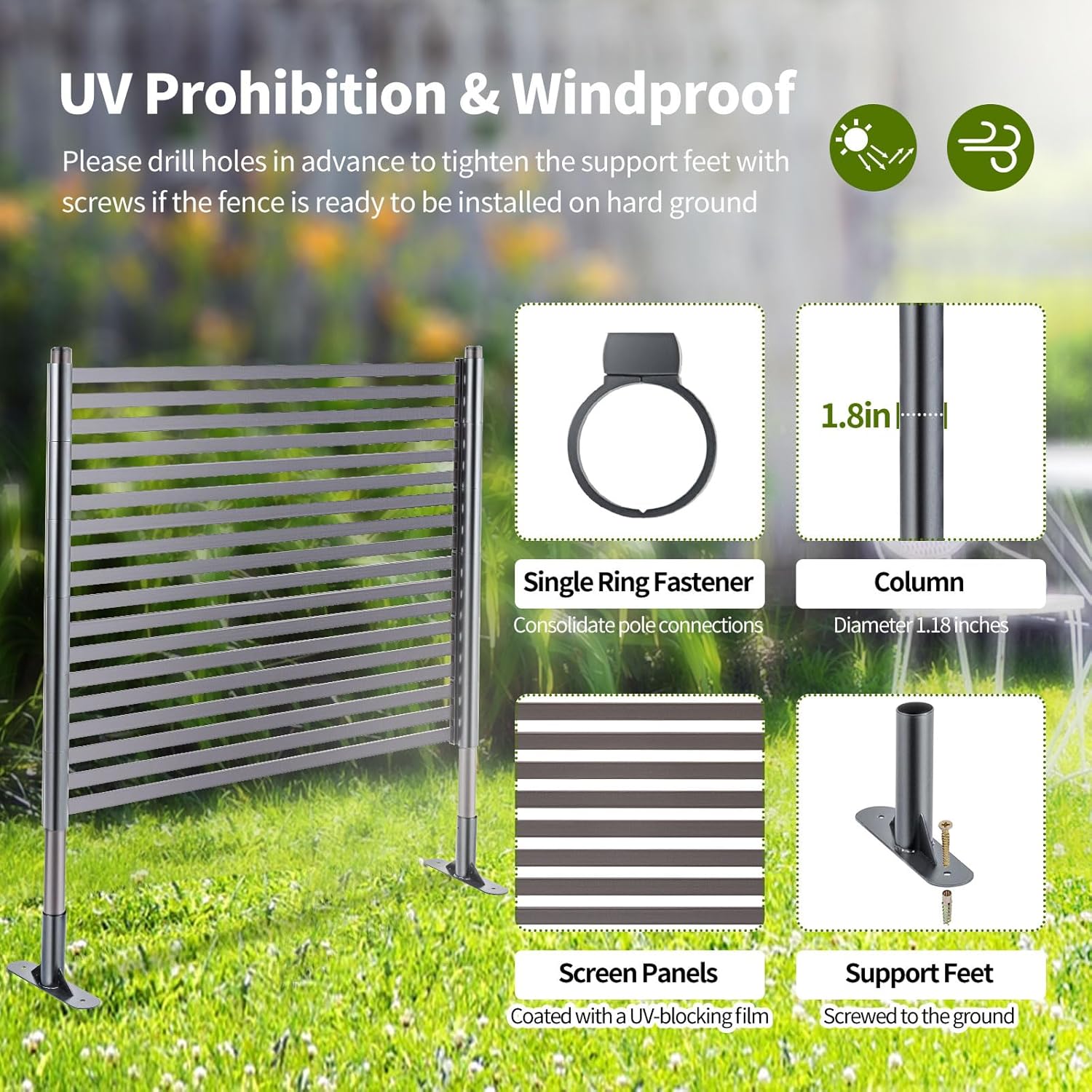 Freestanding 3FT W x 4FT H Outdoor, PE Galvanised Steel Pipes with UV & Rust Resistant Coating, Splicable Decoration Fence Privacy Screen, 36.1x8.7x47.2 Inches, Brown