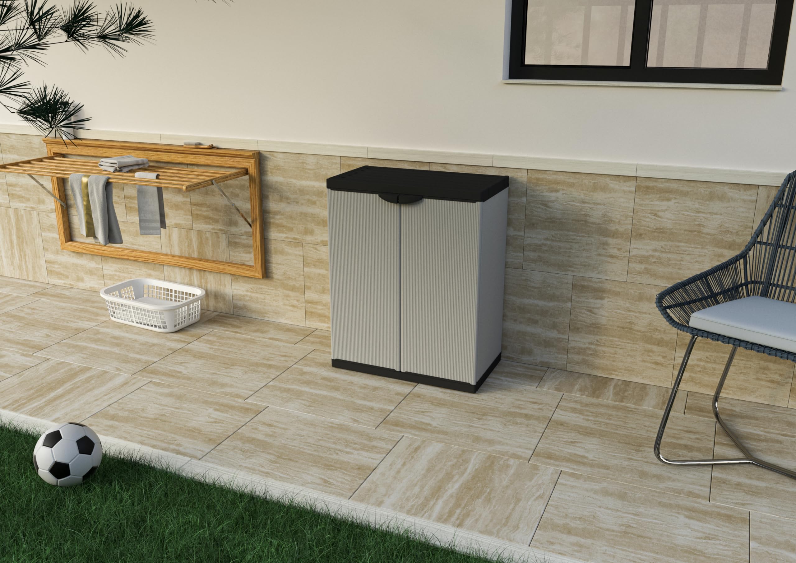 Mongardi: Armadietto in resina di PVC e PP, 2 Ante, 1 Ripiano, Facile da Montare, Modular System, Resistente, Adatto ad ambienti Interni ed Esterni, 68L x 40P x 85H cm, Grigio e Nero