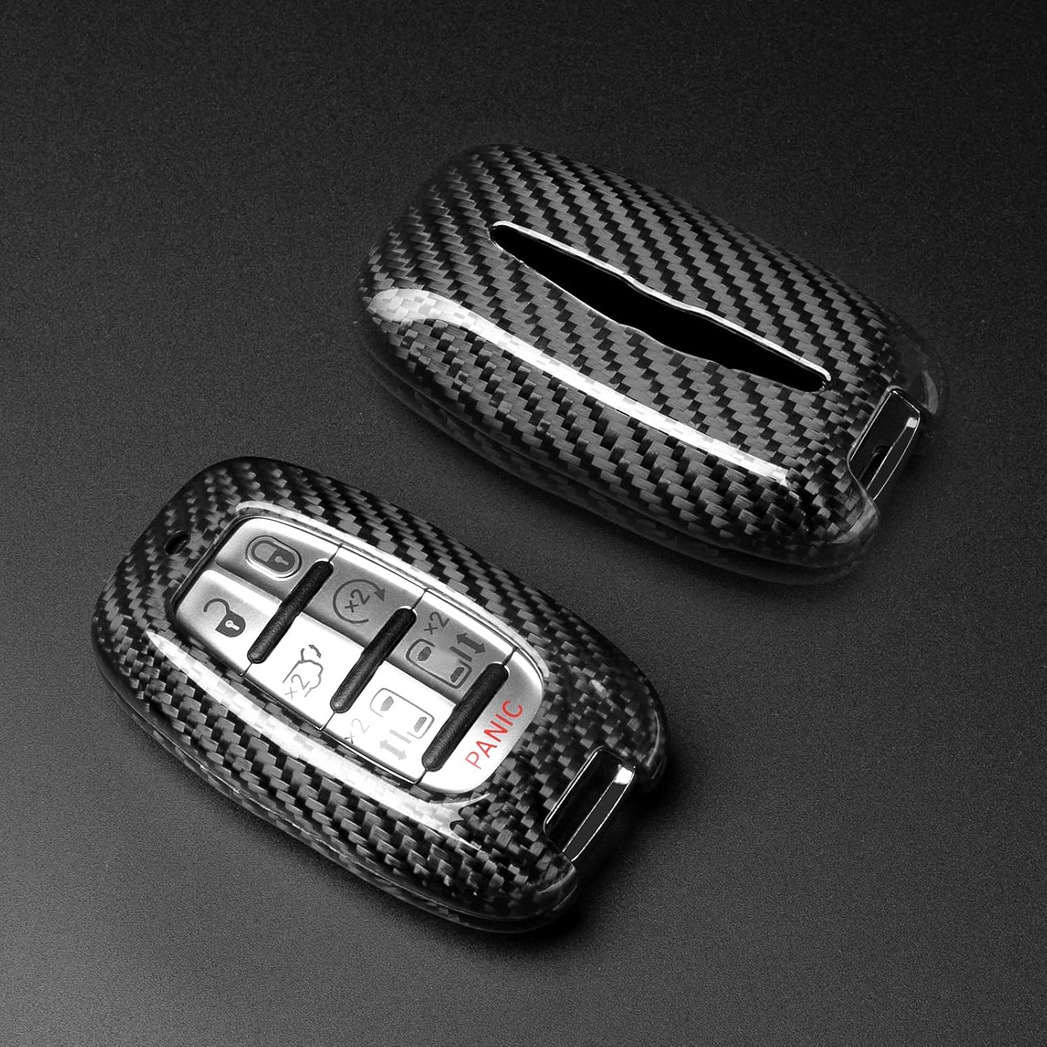 T-carbon Real Glass Fiber Key fob Cover Compatible with Pacifica Key fob protector Key Shell fits for Pacifica Pinnacle Hybrid Touring Limited 4-7-Buttons Key Cover(Silver Black)