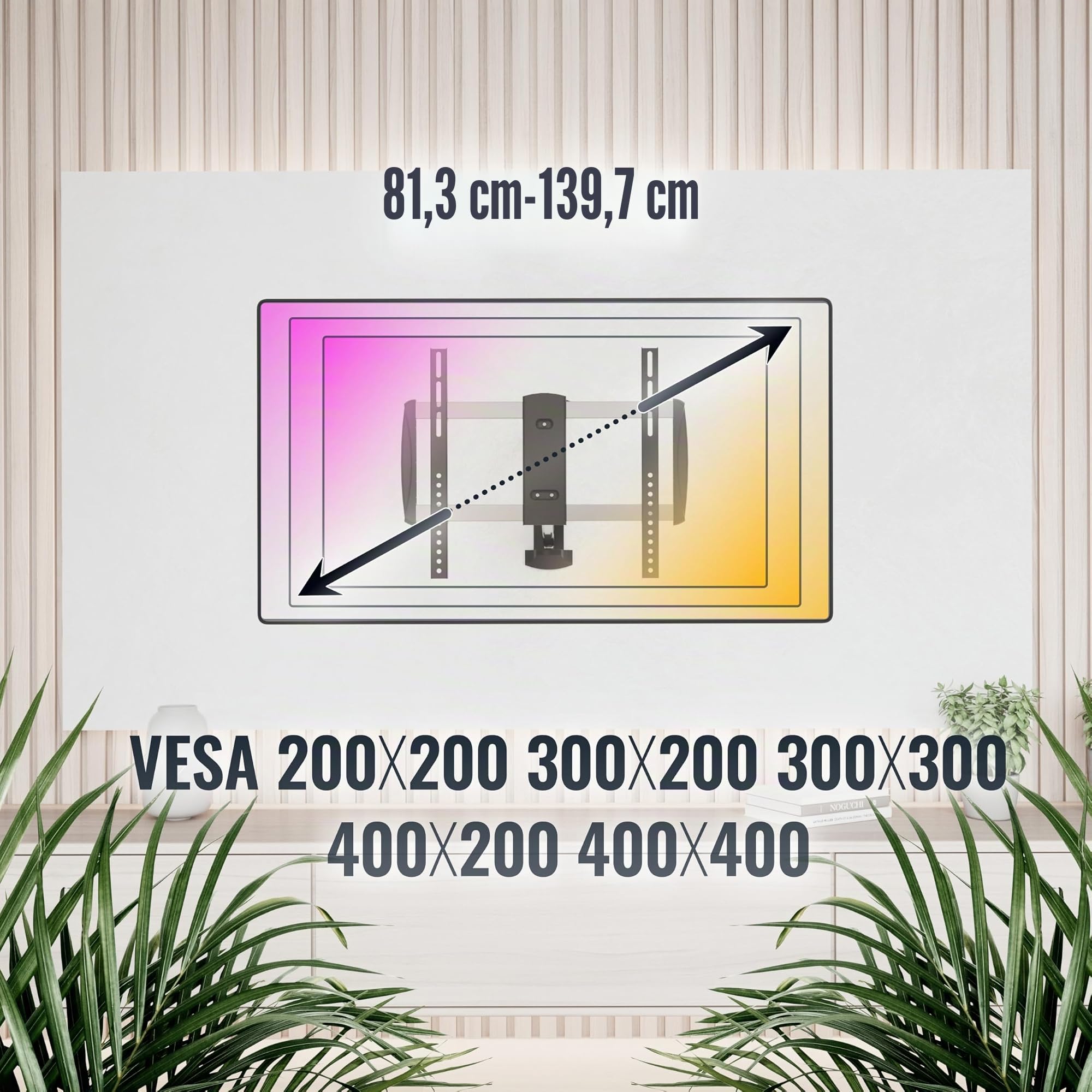 RICOO Soporte TV Pared Giratorio Inclinable Televisión 32-65" (81-165cm) S0644 Brazo articulado Televisor LED/LCD/Curvo VESA 200x200-400x400