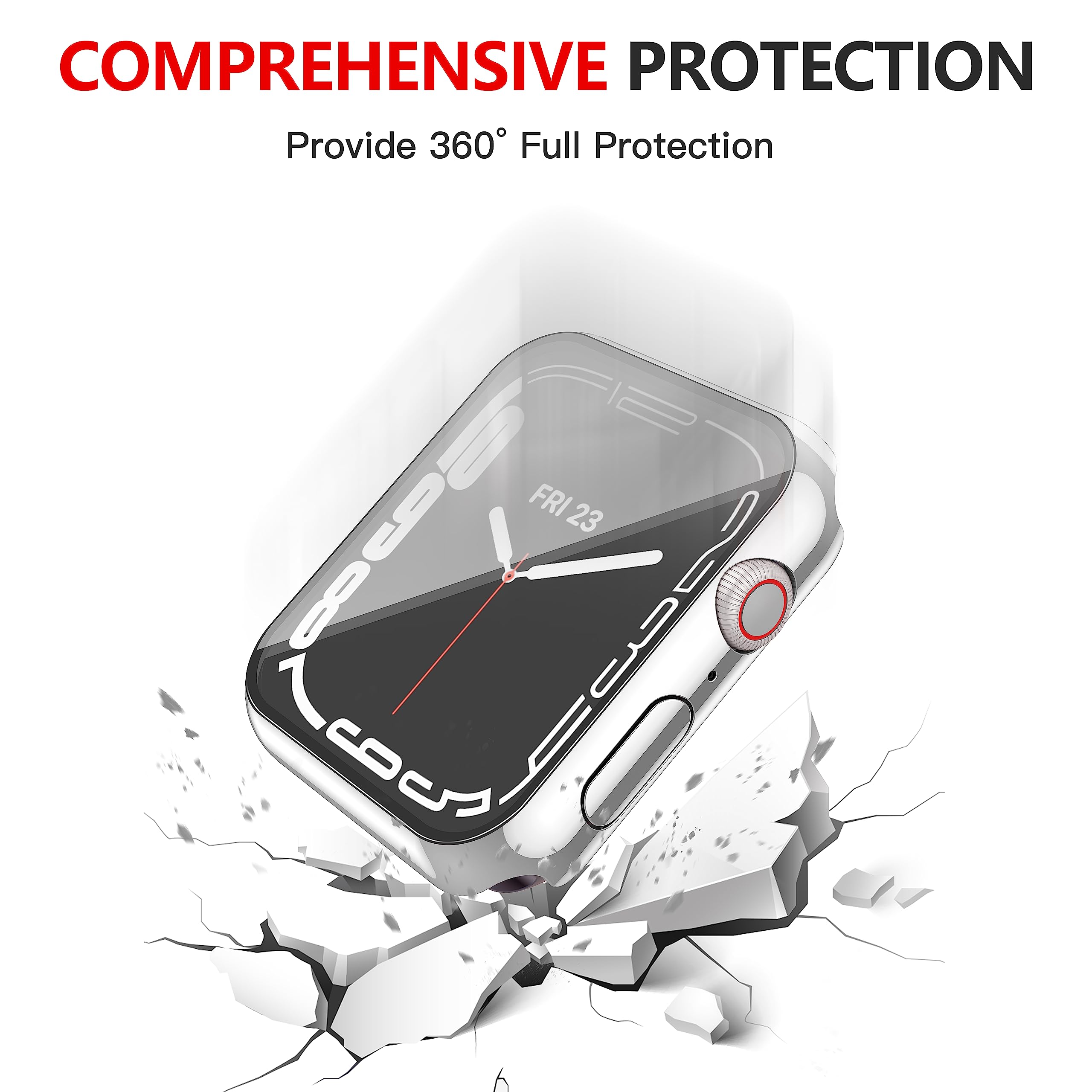 Misxi Confezione da 2 custodie impermeabili antigraffio con pulsante per Apple Watch Serie 9 (2023) Serie 8 Serie 7 45 mm, cover rigida in PC con pellicola protettiva in vetro temperato per iWatch, 1