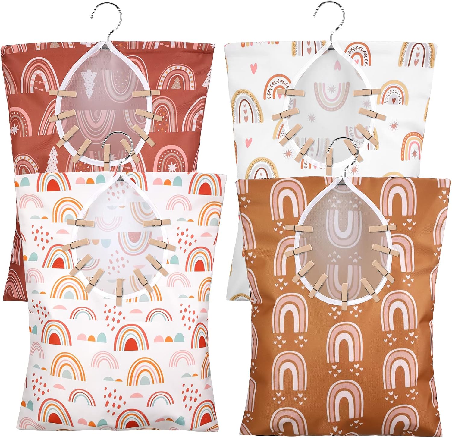 Windyun 4 Pcs Clothespin Bag with Hanging Hook 11 x 15 Inch