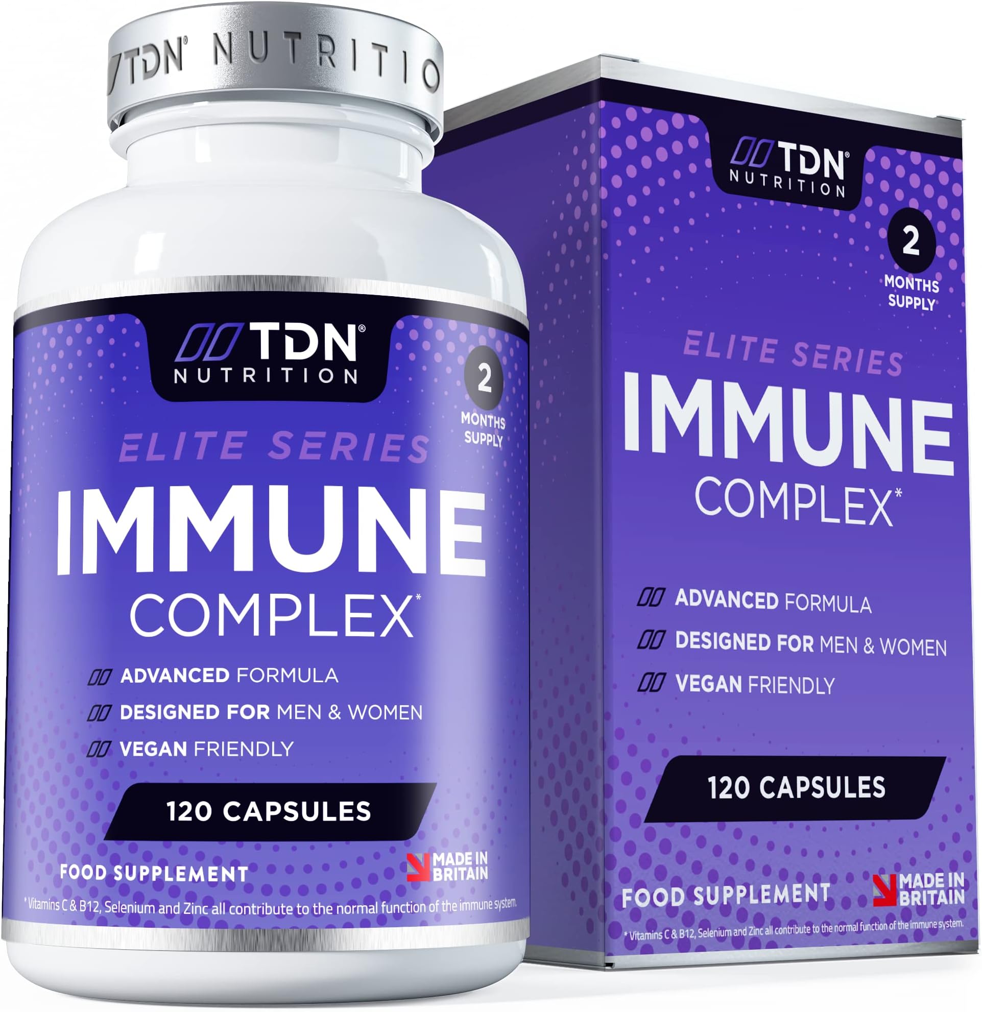 Immune System Support - Premium Immune Supplement - 120 Capsules - 13 Vitamins, Minerals and Herbal Extracts - Vitamin C, Zinc and Selenium - Elderberry, Ginger, Turmeric Plus More - UK Formulated