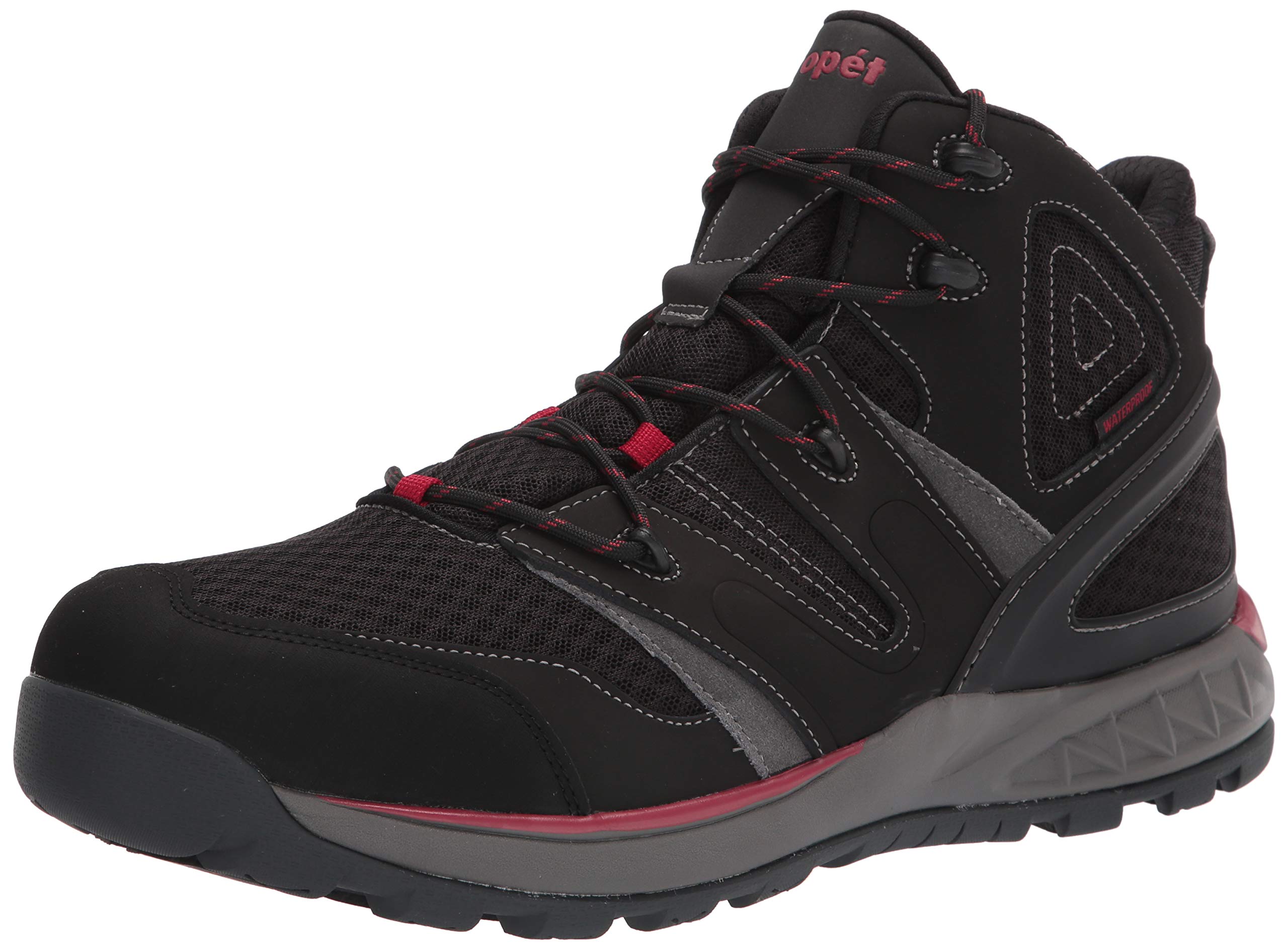 Propét Men's Veymont Waterproof Hiking Boots, Black/Red, 11.5 X-Wide US