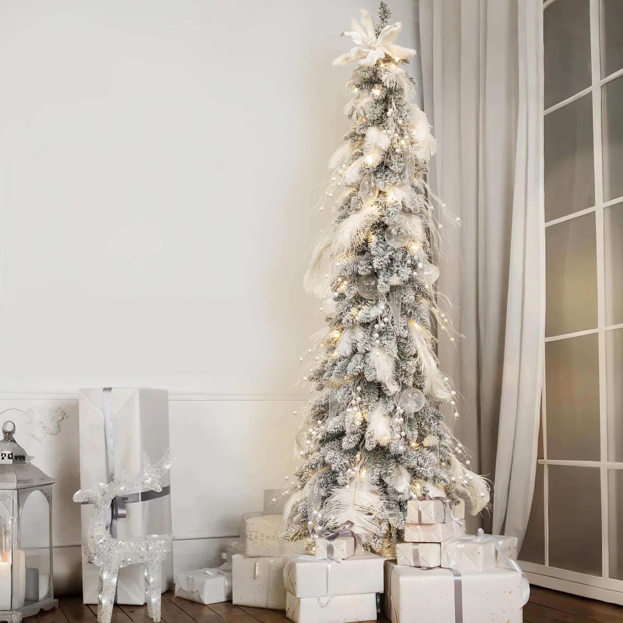 KI Store 20 Stück deko Zweig weiß Weihnachten äste künstlicher weihnachtszweig 45cm mit Glitzer bastelzweige dekozweig Stem Mistelzweig für Weihnachts deko (20, Weiss)