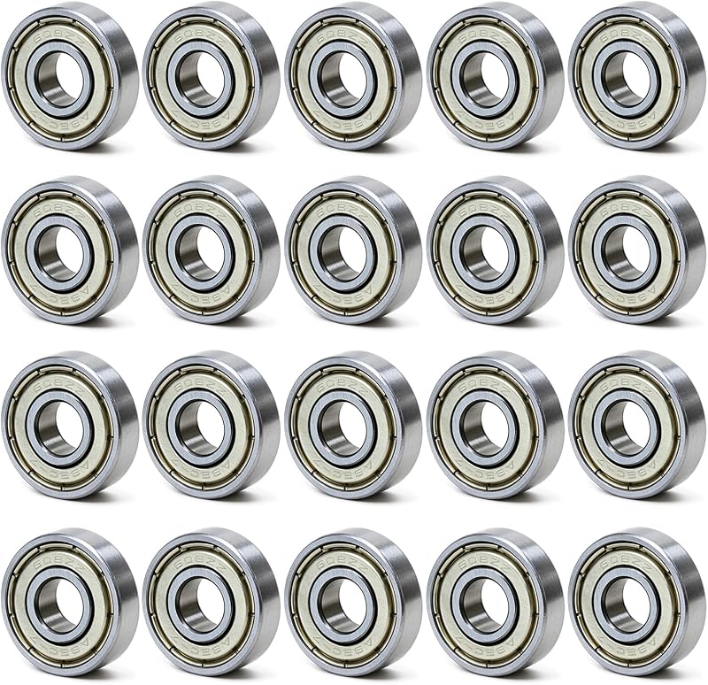 Rodamientos de bolas 608-ZZ, 20 piezas de rodamientos rígidos de bolas en miniatura blindados y sellados de metal doble, para monopatines, patines, etc. (8 mm x 22 mm x 7 mm)