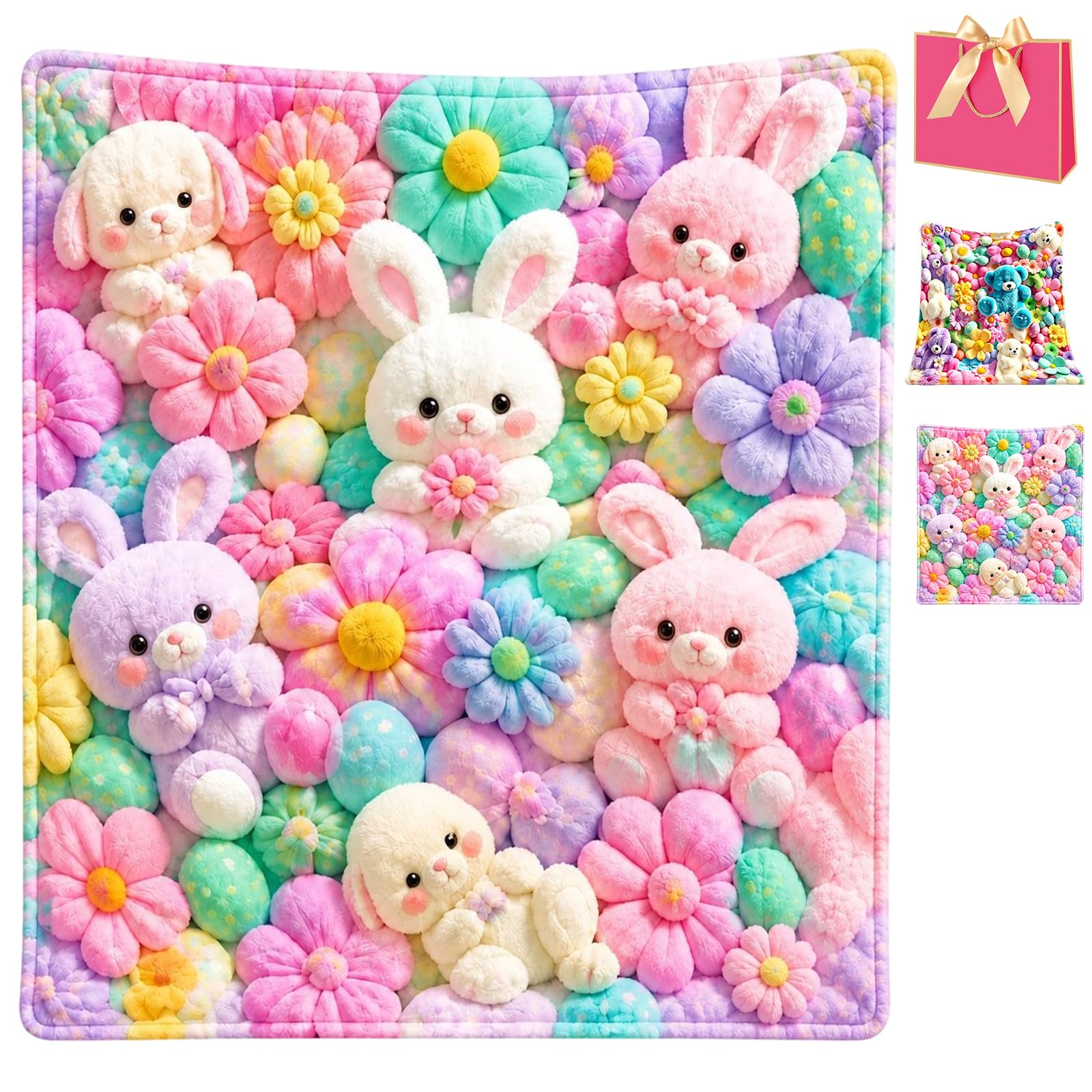 Teddy Pastel Floral Print Throw Blanket, Cute Teddy Bear Blanket (B,60*80)