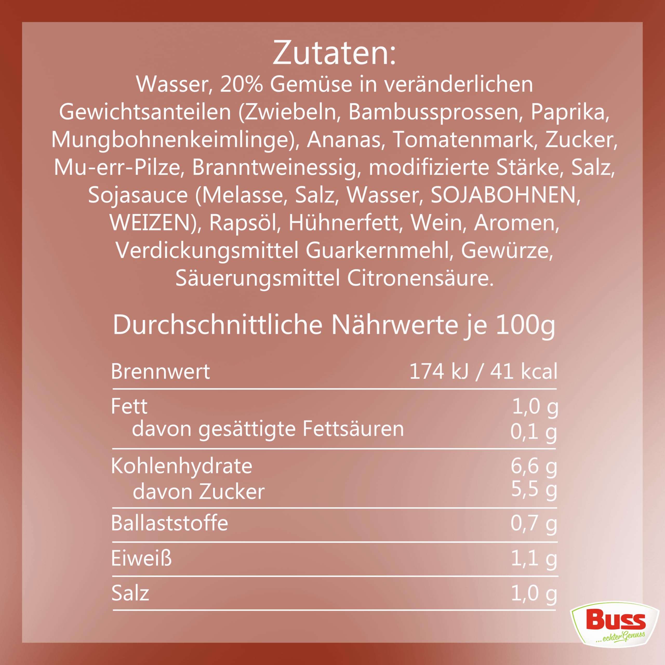 Buss Asia Suppen - Gemüsesuppe nach chinesischer Art, 12 x 400g