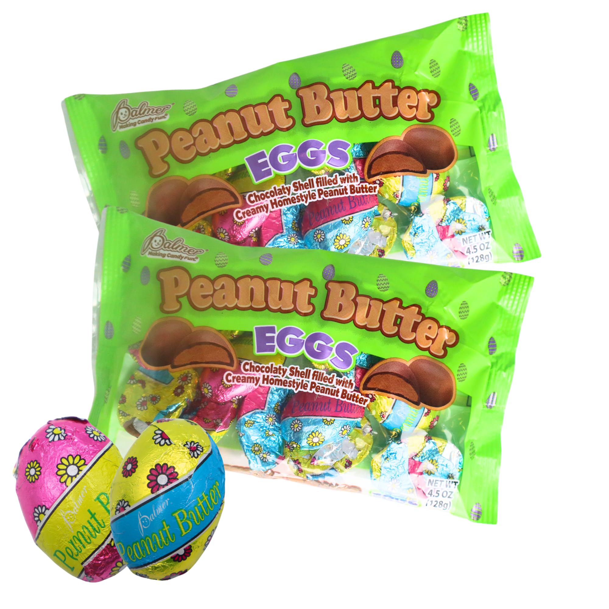 Peanut Butter Chocolate Eggs Easter Candy, Shareable Bags, Pack of 2, 4.5 Ounces Each, Full Size