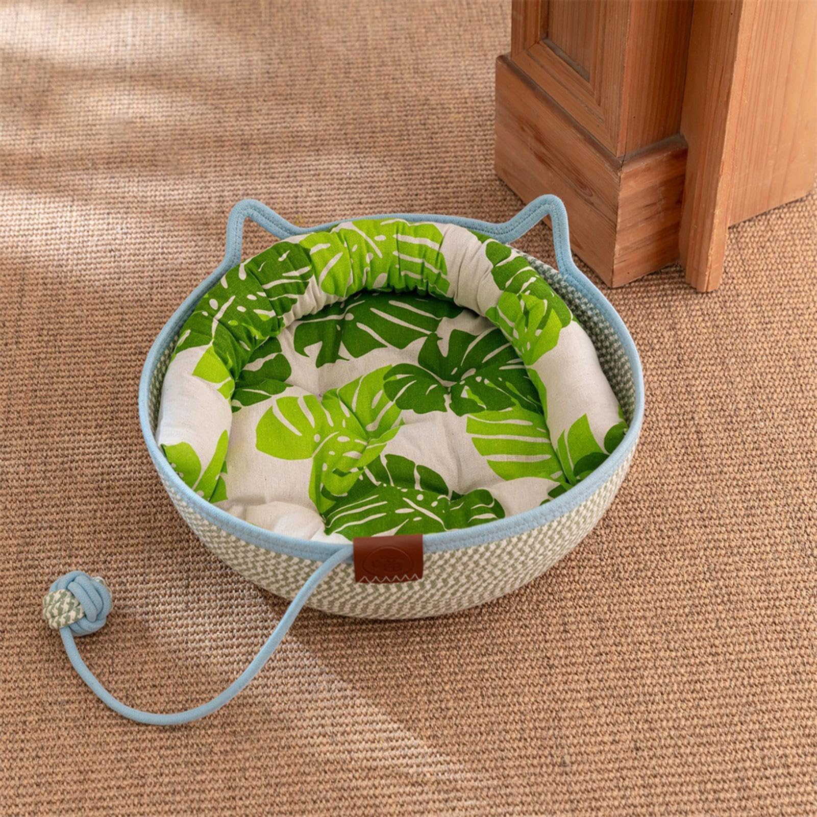 Cama de Dormir de Cuerda de Algodón Trenzada a Mano con Cola de Juguete | Cama para gato pequeño Para todas las estaciones, gatito, animal, viaje, mascota, enriquecimiento