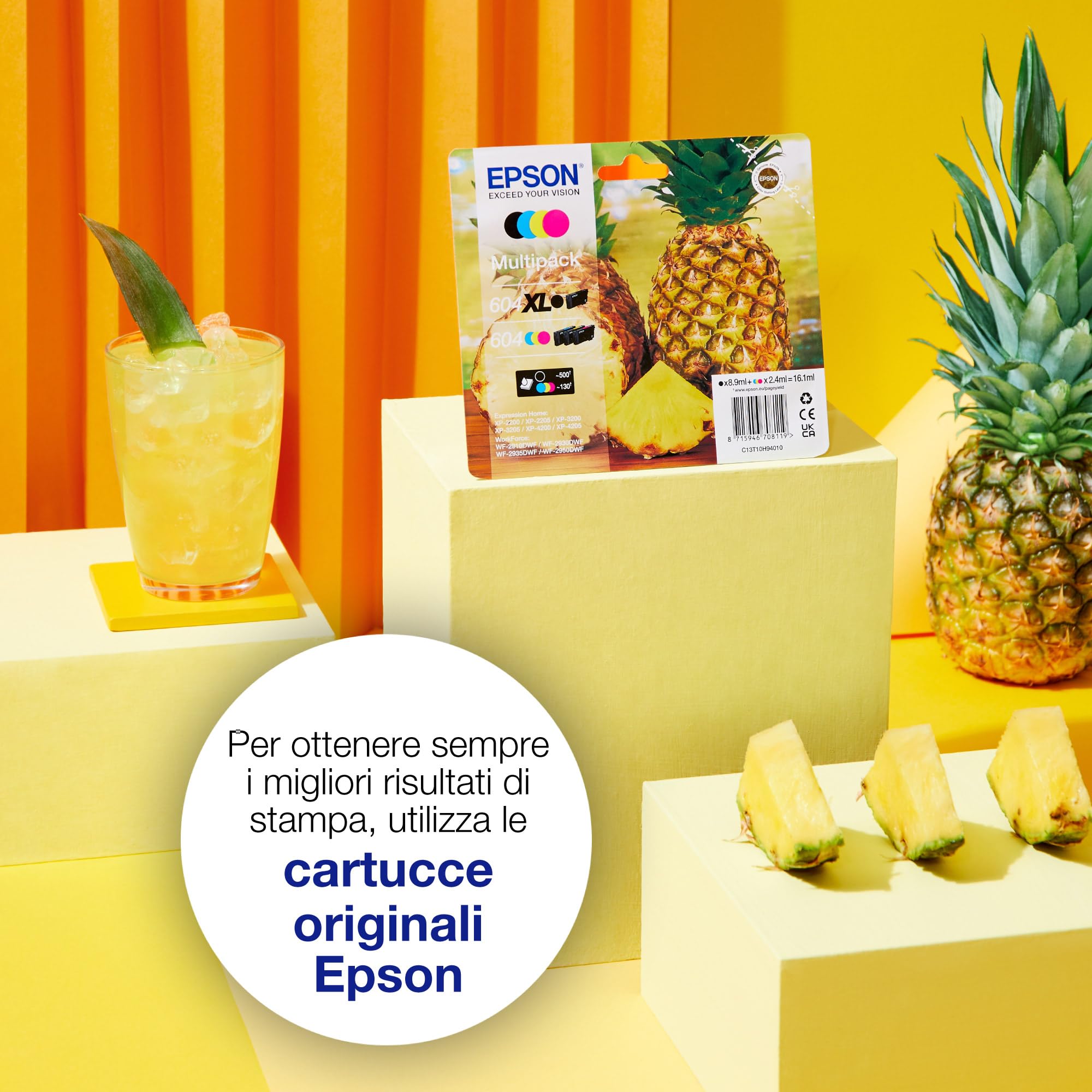 Epson 604XL Serie Ananas - Cartucce per stampante getto d'inchiostro, Multipack 4 colori (Nero, Ciano, Magenta, Giallo), Formato XL, Stampe affidabili casa e ufficio, Confezione EasyMail