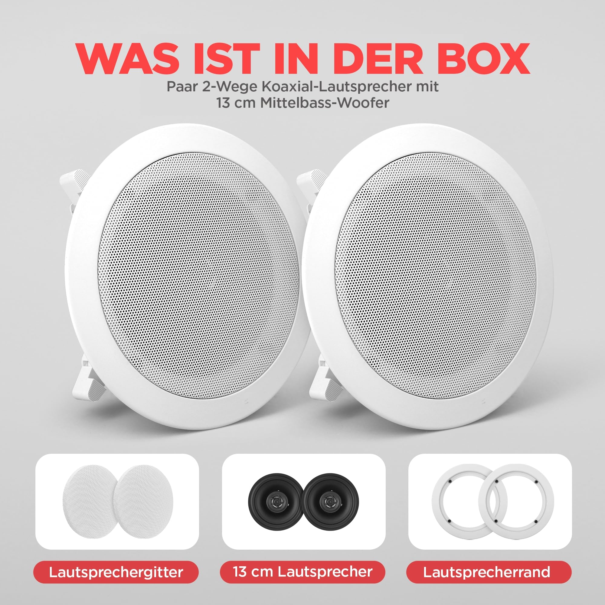 Pyle Deckenlautsprecher, 13cm- 2-Wege Einbaulautsprecher, 150W, Rund, Weiß- Für Decke & Wandmontage, 80 Hz–20 kHz, Flach & Leicht zu Installieren, Ideal für Heimkino & Multiroom