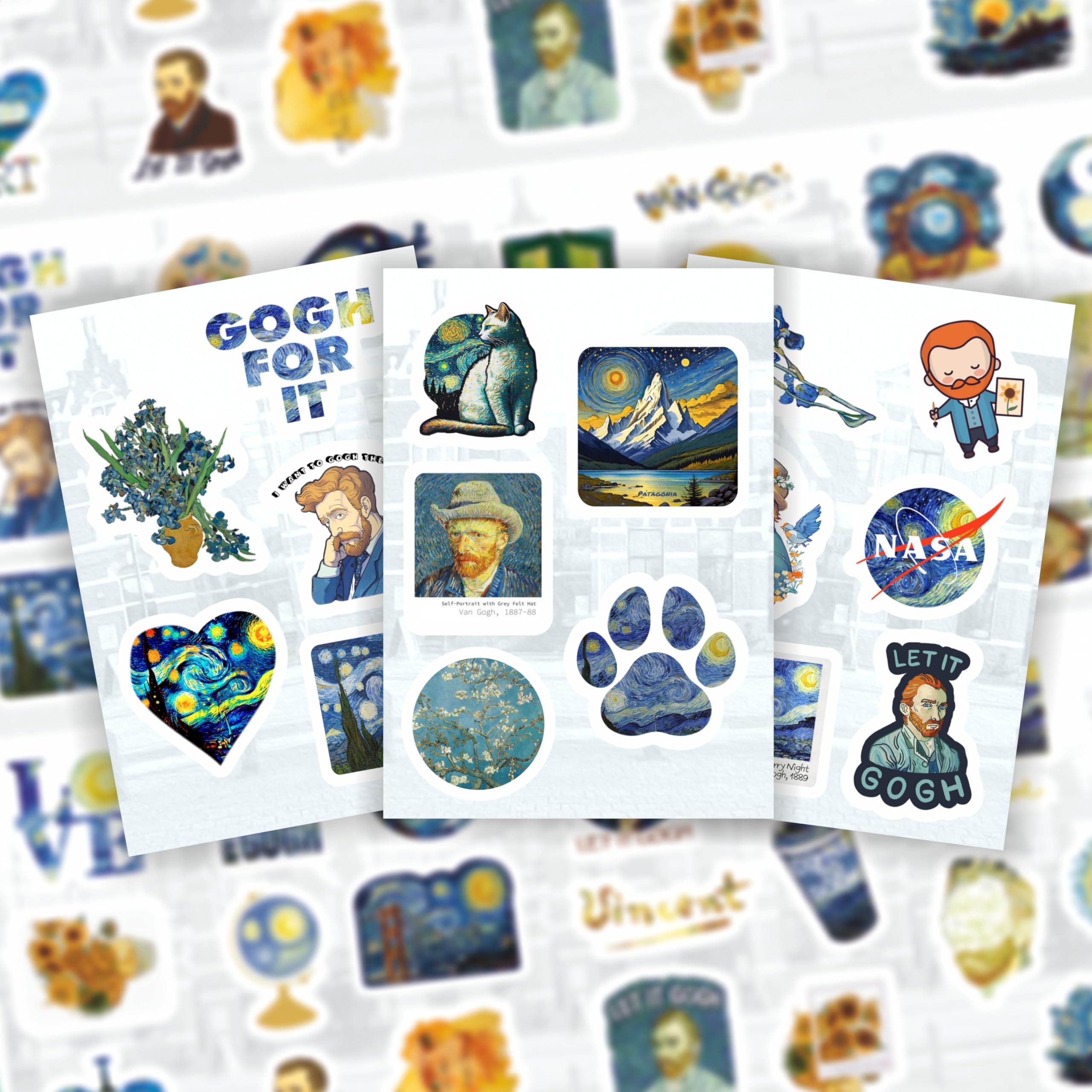 BulbaCraft 100Pcs Van Gogh Stickers for Water Bottle and Laptop - Van Gogh Party Supplies & Decorations, Waterproof Vinyl Decals, Art and Museum Stickers, Gifts for Women & Men