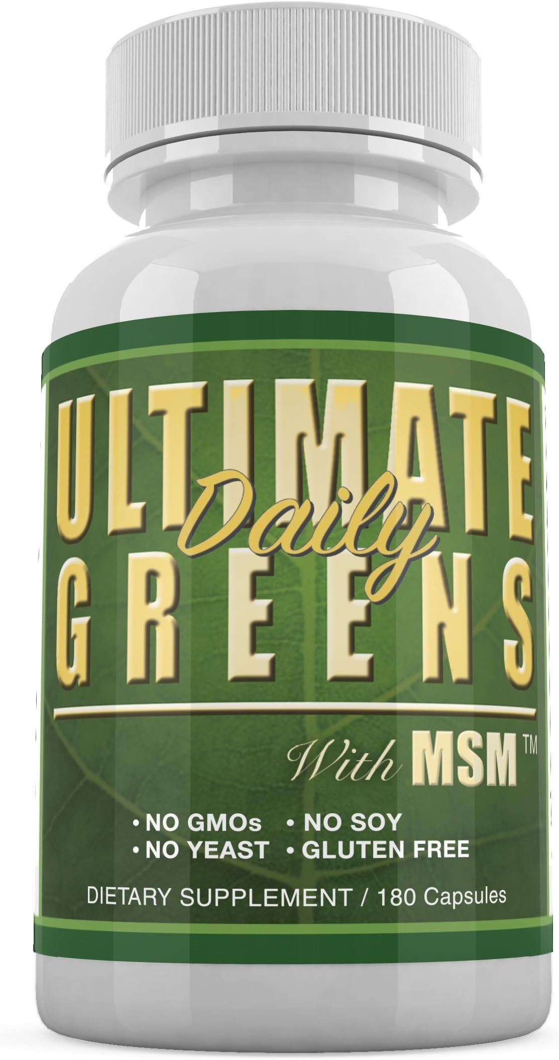 Ultimate Greens with MSM 1925mg Vegan Friendly Natural Ingredients Superfood Vegetable Nutritional Alkalizing Immune Energy Support Supplement 180 Capsules (1 Month Supply)
