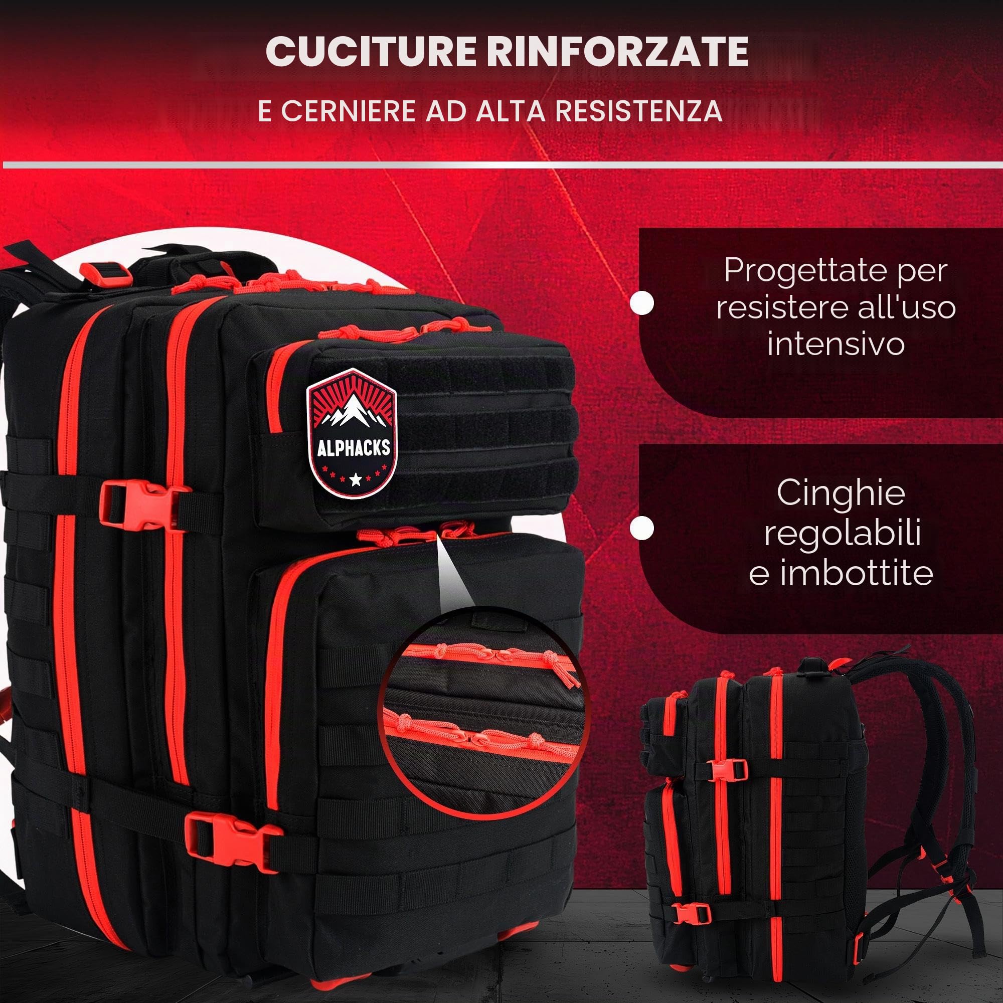 Zaino tattico militare, rosso, Grande, Tattico