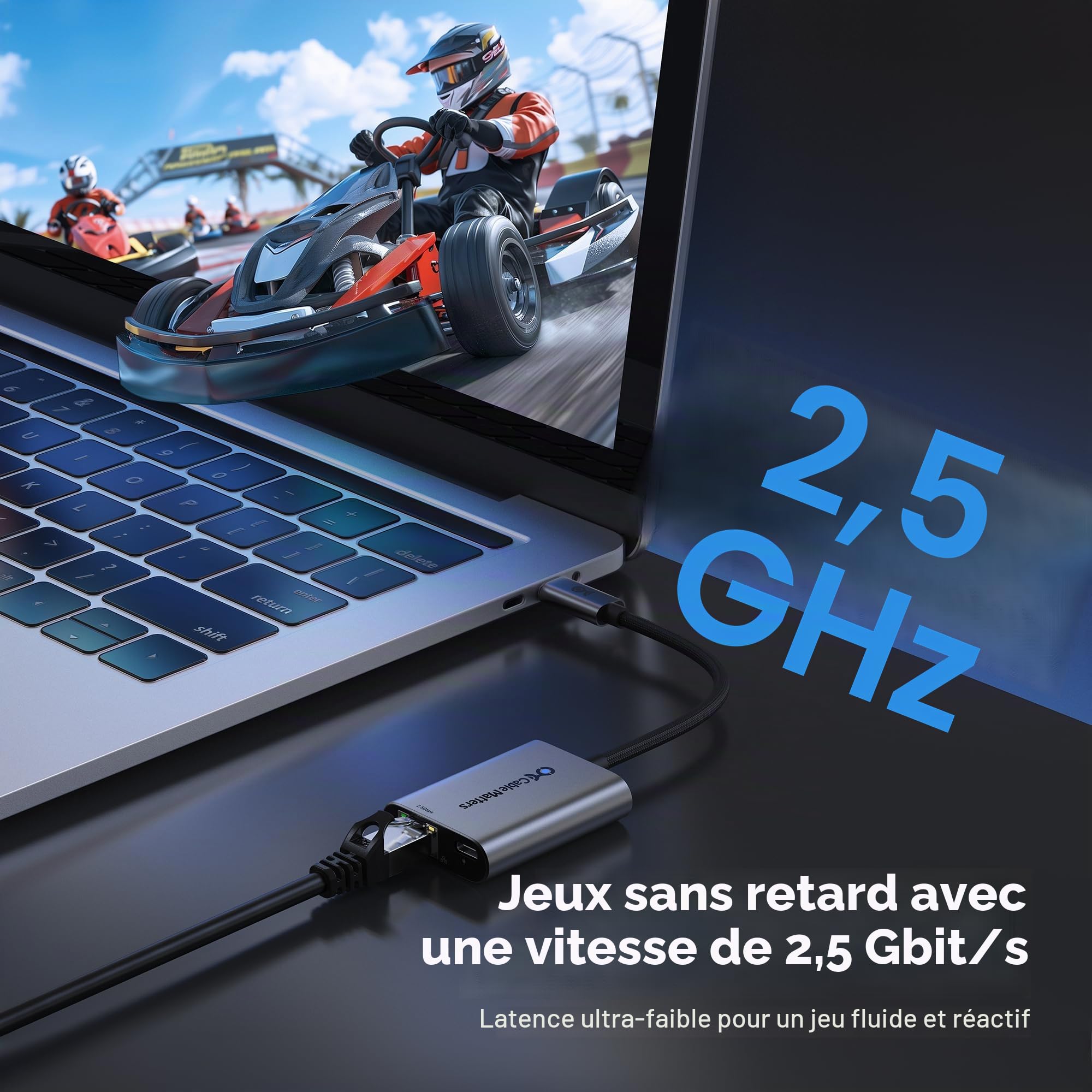 Cable Matters Adaptateur USB-C vers Ethernet 2,5 GB, avec Charge de 140W | USB-PD 3.1, USB4/Thunderbolt 4/5, MacBook, ordinateur portable, iPad et appareils USB-C, Ethernet 2,5 Gigabit vers USB-C