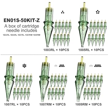 Tattoo Cartridge Needles,Solong Pro 50Pcs Disposable Tattoo Needles 10# Round Liner Round Magnum-10Pcs each of 3RL,5RL,7RL,7RM,9RM Tattoo Cartridge Needles EN01S-50KIT-Z