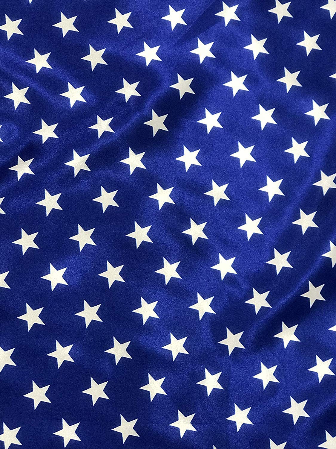 New CreationsFabric & Foam Inc, 60" Wide Patriotic White Stars on Satin Fabric, Sold by The Yard (Royal Blue, by The Yard)