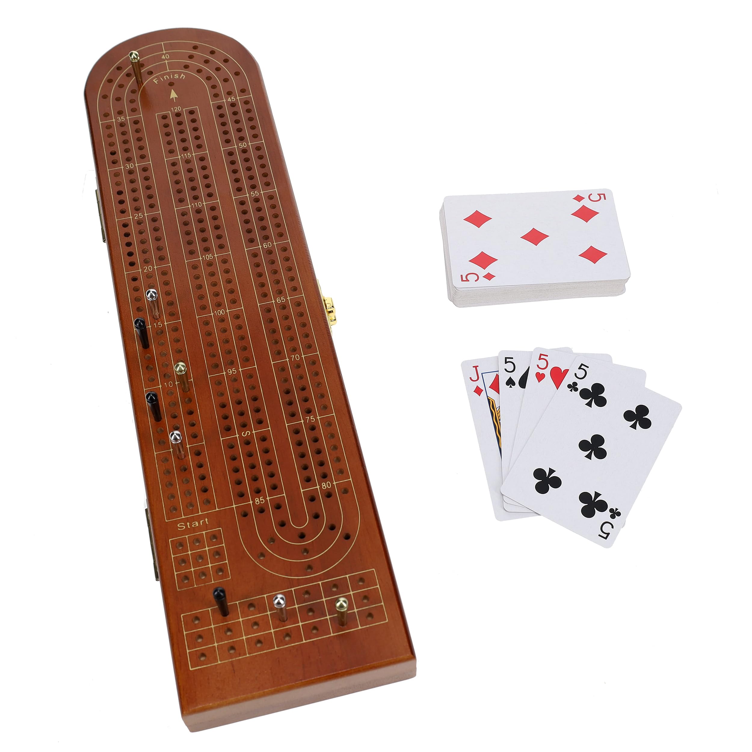 Pacific Shore Games Set di giochi da tavolo in legno di noce, 3 piste continue per 2-3 giocatori, archiviazione di carte