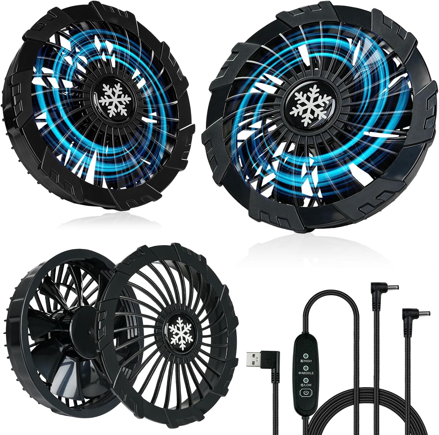 CoolFlag 空調作業服 ファン 5V USB給電式 (高、中、低)3段階風量調整 9枚羽根 薄型 軽量 日本製ブラシレスモーター カバー取り外し可能 空調ズボン/半袖/長袖対応 熱中症対策 9cm服穴径対応 (5, ボルト)