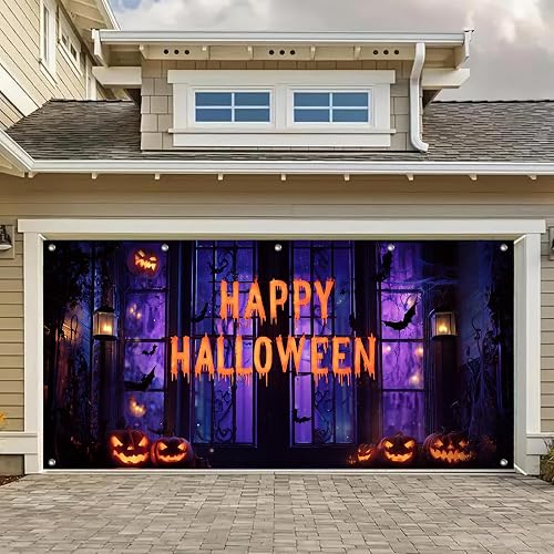 HOMETITUTE Halloween Door Cover 13x6ft Polyester Garage Banner